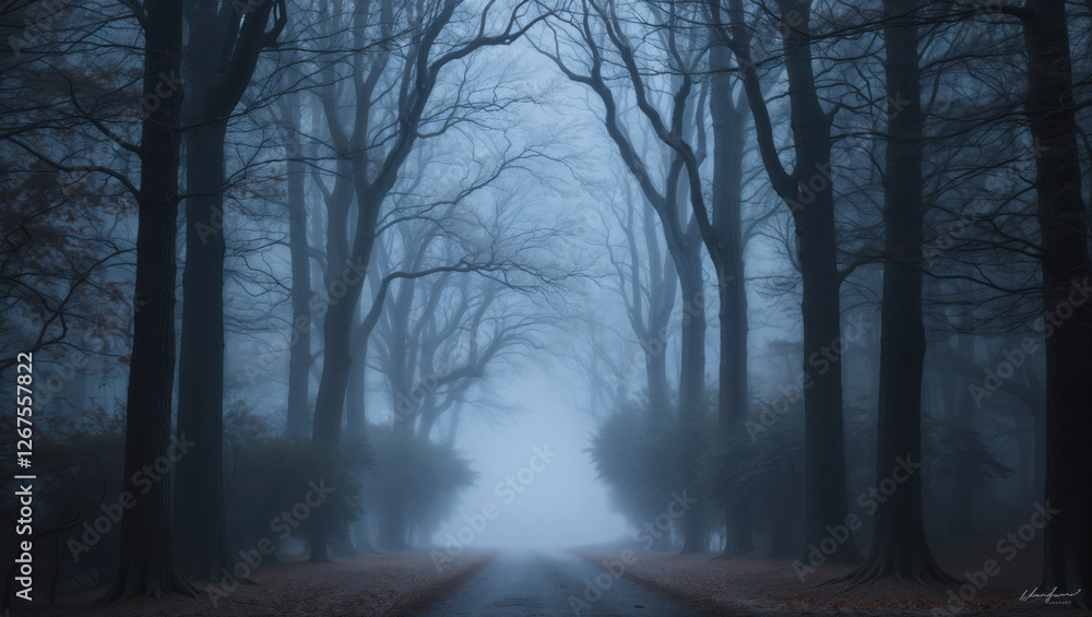 Mysterious Pathway Through a Misty Forest Mysterious Pathway Through a Misty Forest