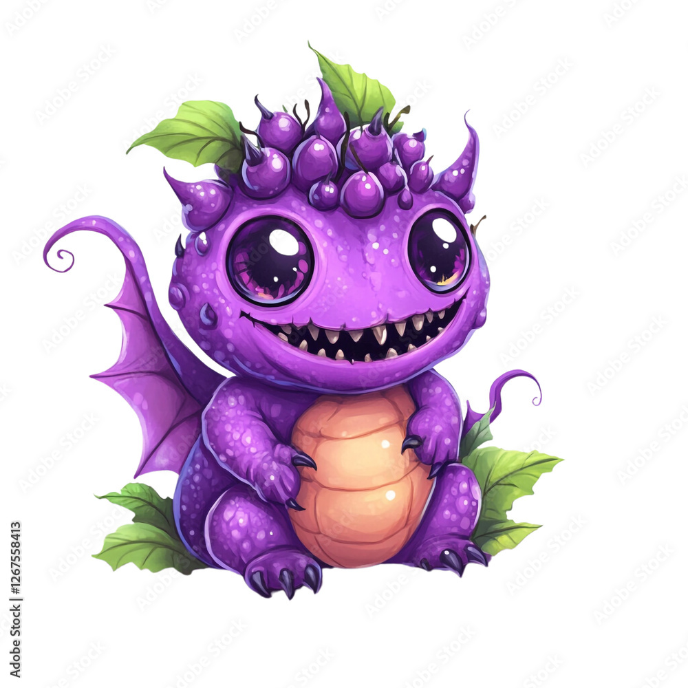 Fototapeta premium Adorable Purple Dragon with Grapefruit Crown Joyful Fantasy Creature
