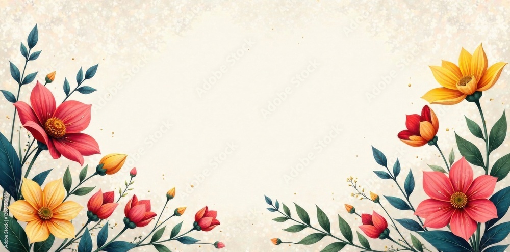 Fototapeta premium Whimsical floral motifs with elegant lines and subtle shading, typographic flourishes, design elements, decorative patterns
