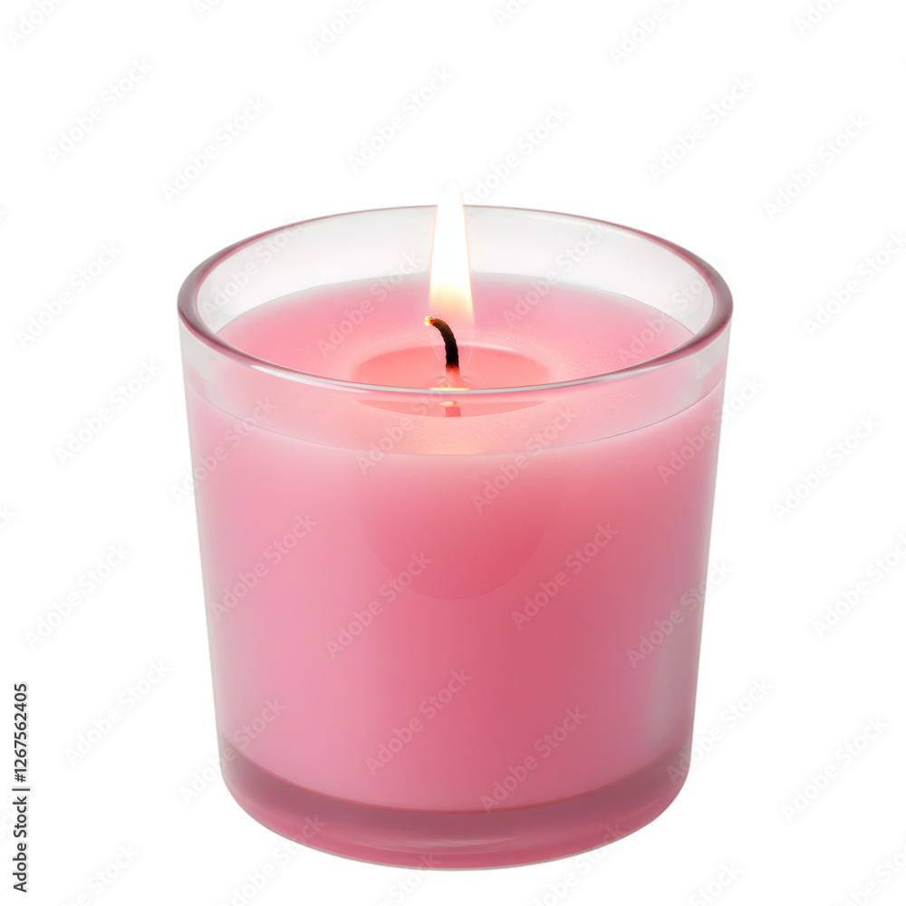 A Pink Scented Candle Burning Brightly. Isolated on Transparent Background. A Pink Scented Candle Burning Brightly. Isolated on Transparent Background.