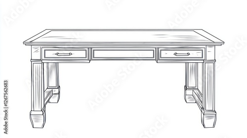 Classic Wooden Desk Design, Front View, for Catalog or Furniture Catalog photo