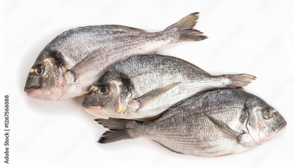 Fresh sea breams lying on white background Fresh sea breams lying on white background