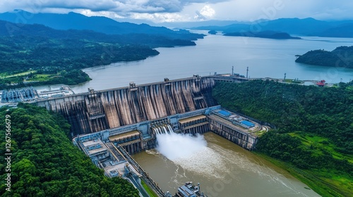 Hydroelectric Dam Aerial View River, Mountains, Energy photo