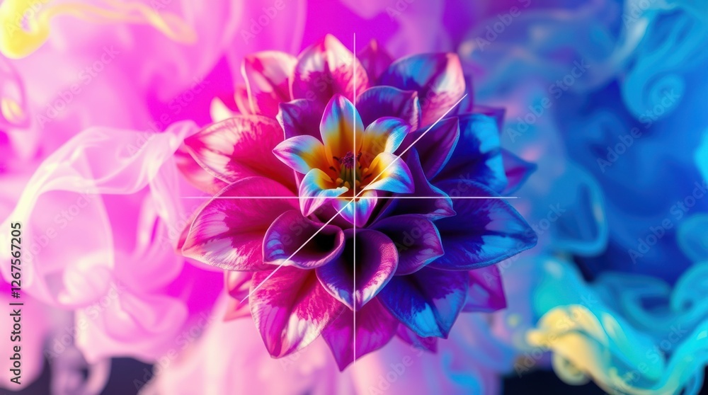 Obraz premium Vibrant dahlia blooms in a captivating display of pink, blue, and purple hues, a floral spectacle.