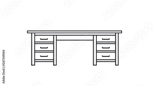 Simple Line Drawing of a Wooden Desk with Drawers photo