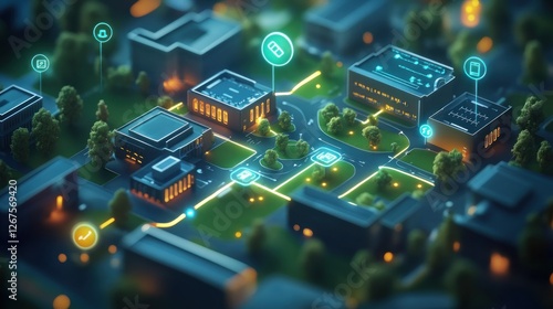 Smart Campus Night, IoT Network, Building, Data, Technology