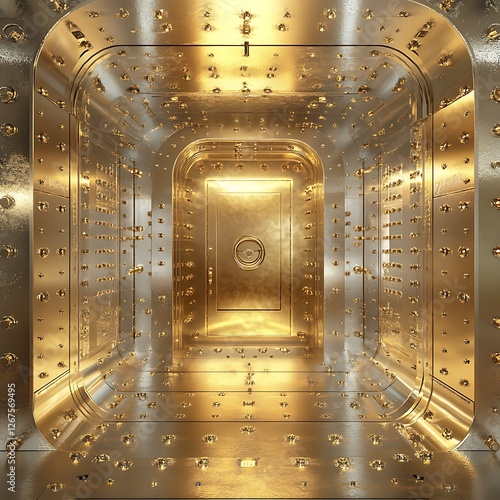 Gold Vault Door Interior 3D Render