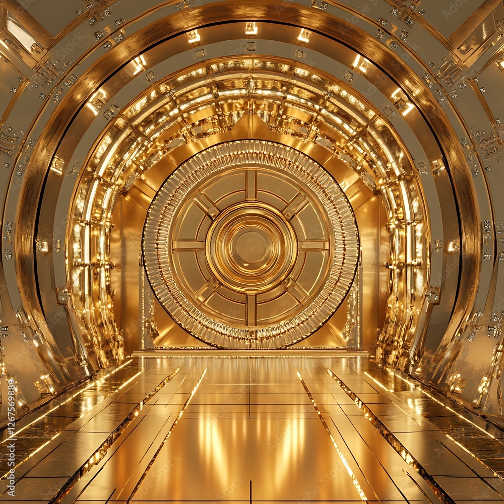 Obraz premium Gold Vault Door Interior 3D Render