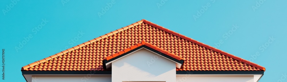 Elegant red-tiled roof against a clear blue sky showcasing modern architecture and design elements Elegant red-tiled roof against a clear blue sky showcasing modern architecture and design elements
