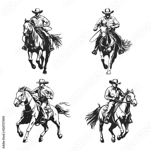 Collection of cowboy silhouette vector