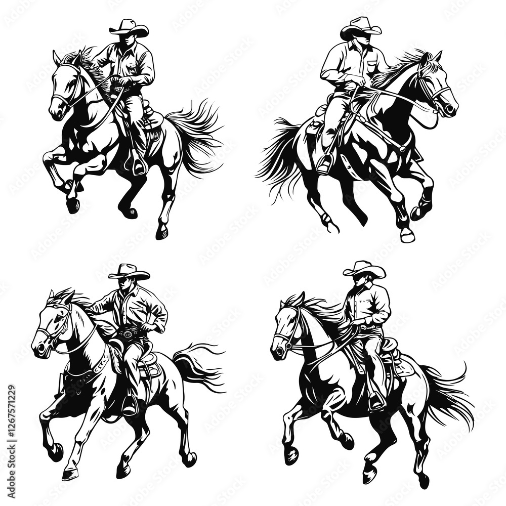 Fototapeta premium Set of cowboy silhouette vector 