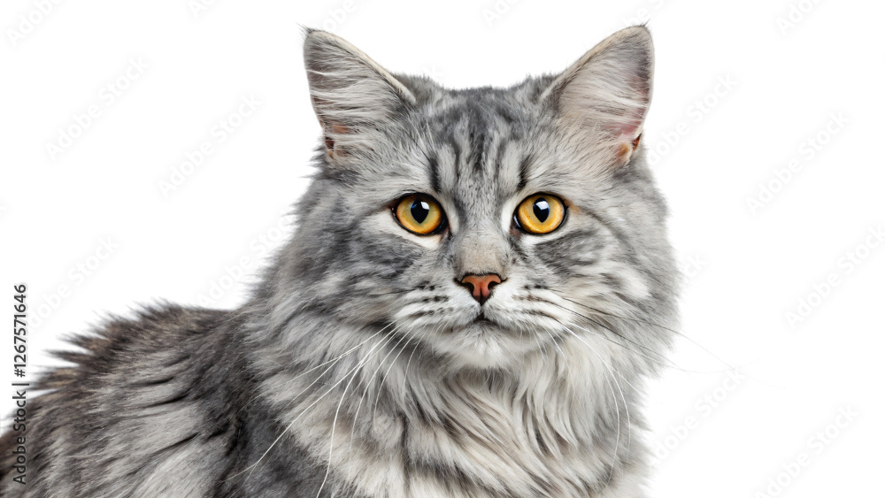 A cute, young, grey tabby kitten isolated, a small, adorable feline portrait A cute, young, grey tabby kitten isolated, a small, adorable feline portrait
