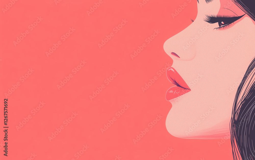 A stylish digital illustration featuring a close-up of a woman's lips and lower face A stylish digital illustration featuring a close-up of a woman's lips and lower face