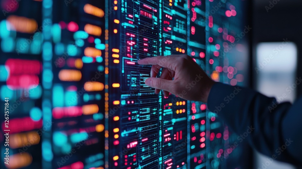 Engineer Energy Tablet concept. Professional engineer adjusting a futuristic holographic data visualization interface Engineer Energy Tablet concept. Professional engineer adjusting a futuristic holographic data visualization interface