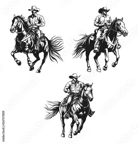 Hand drawn cowboy silhouette vector 