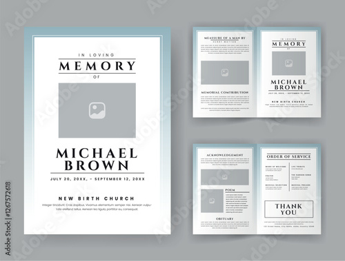 Funeral  Template for Memorial Program. Minimalist Bifold Brochure Design Layout.