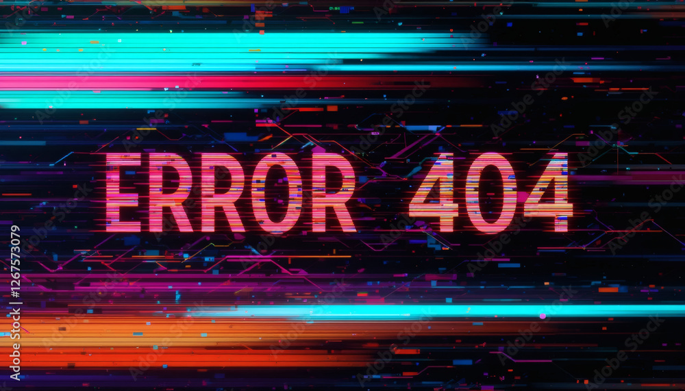 ERROR 404 Text with Glitch Distortion, Broken Pixels, and Flickering RGB Effects ERROR 404 Text with Glitch Distortion, Broken Pixels, and Flickering RGB Effects