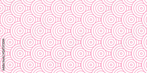 Abstract overlap pink geometric wave pattern with circles fabric curl Transparent vector. Seamless overlapping pattern with wave line circle pink composed by round retro white background.	
