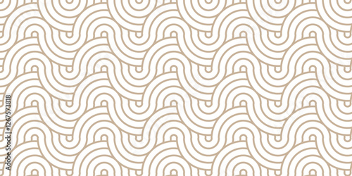 Abstract overlap wood color geometric wave pattern with circles fabric curl Transparent vector. Seamless overlapping pattern with wave line circle brown composed by round retro background.	
