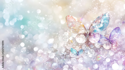 Crystal Butterflies Amidst Shimmering Lights and Gemstones Decorative Magical Dreamlike Art