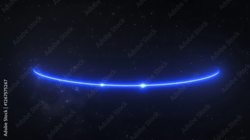 Obraz premium Curved Neon Arc in Night Sky with Stars and Galaxy Dust Abstract Sci Fi Background Space Visual