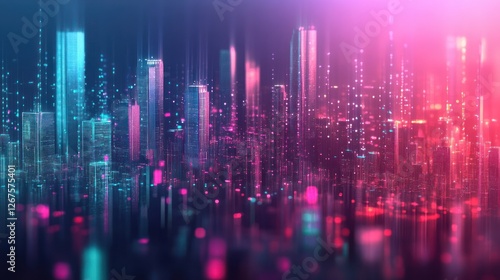 Futuristic city skyline at night, digital art, technology, background