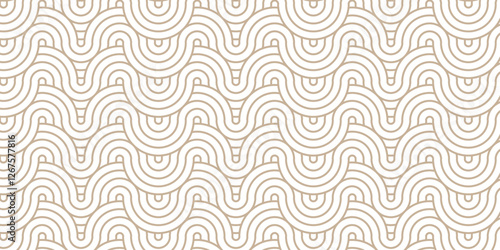 Abstract overlap wood color geometric wave pattern with circles fabric curl Transparent vector. Seamless overlapping pattern with wave line circle brown composed by round retro background.	
