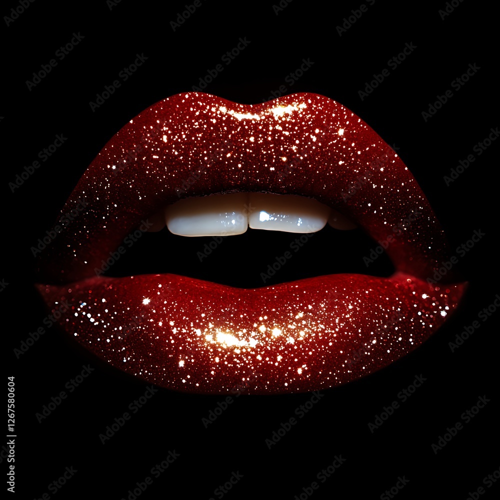 Fototapeta premium Red Glitter Lips - Close Up