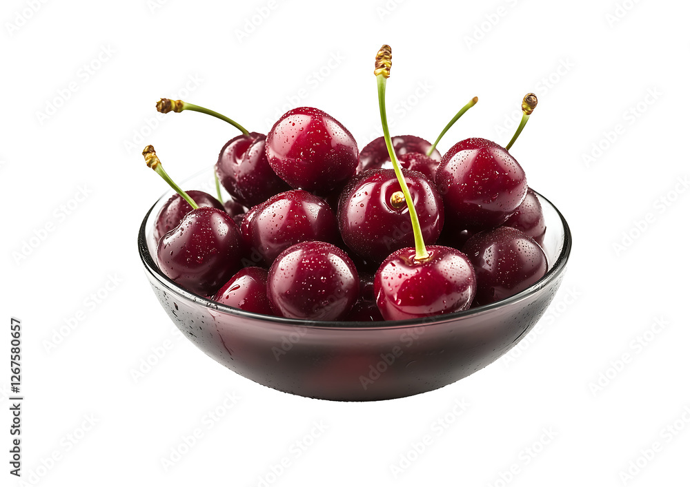 Luscious Red Cherries in Glass Bowl Summer Fruit Luscious Red Cherries in Glass Bowl Summer Fruit