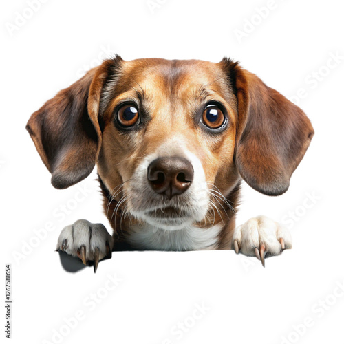 Dog Peeking Over Web Banner Extracted isolated on transparent background.