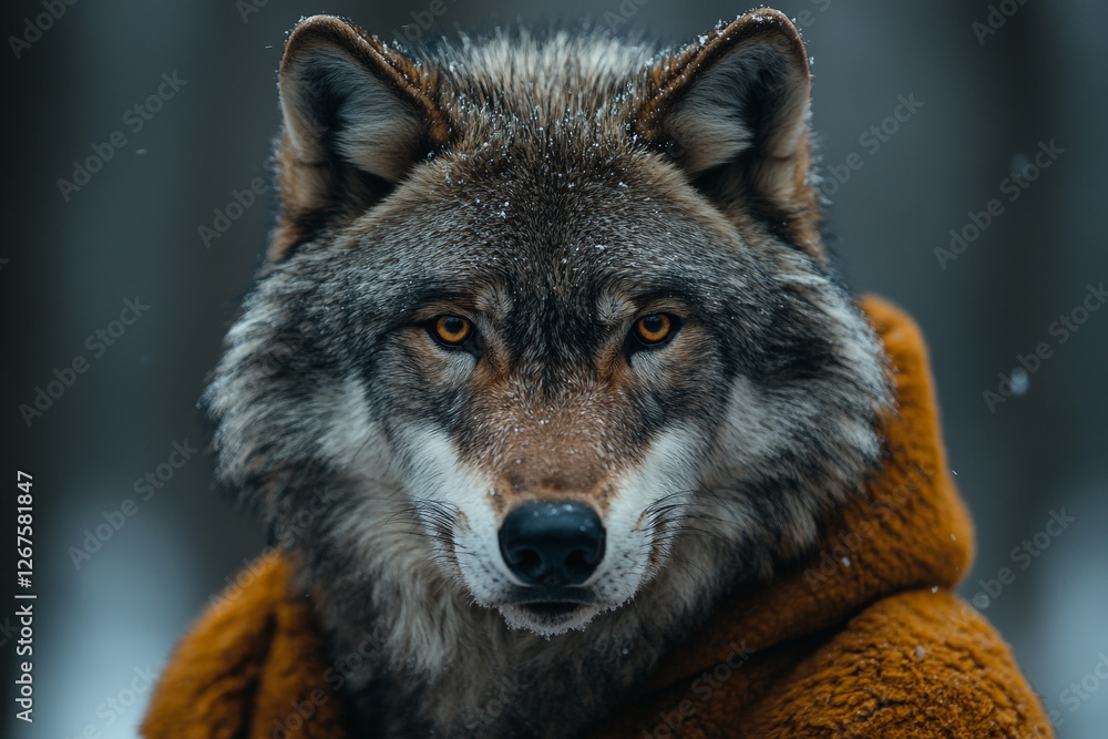 Fototapeta premium Wolf's wintry gaze pierces the quiet with striking intensity