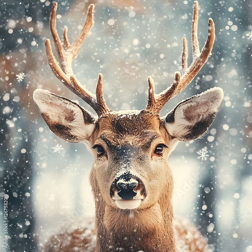 Majestic Winter Wonderland Portrait of a Festive Deer