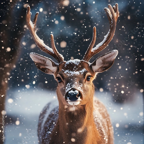 Majestic Winter Wonderland Portrait of a Festive Deer
