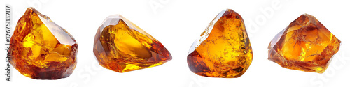 Collection of amber gems isolated on transparent background
