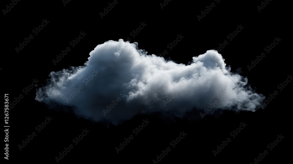 Single cumulus cloud, black background, weather, design element Single cumulus cloud, black background, weather, design element