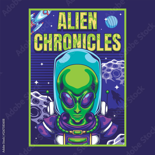 Vector Illustration of Alien with Detailed Vintage Illustration Available for Poster