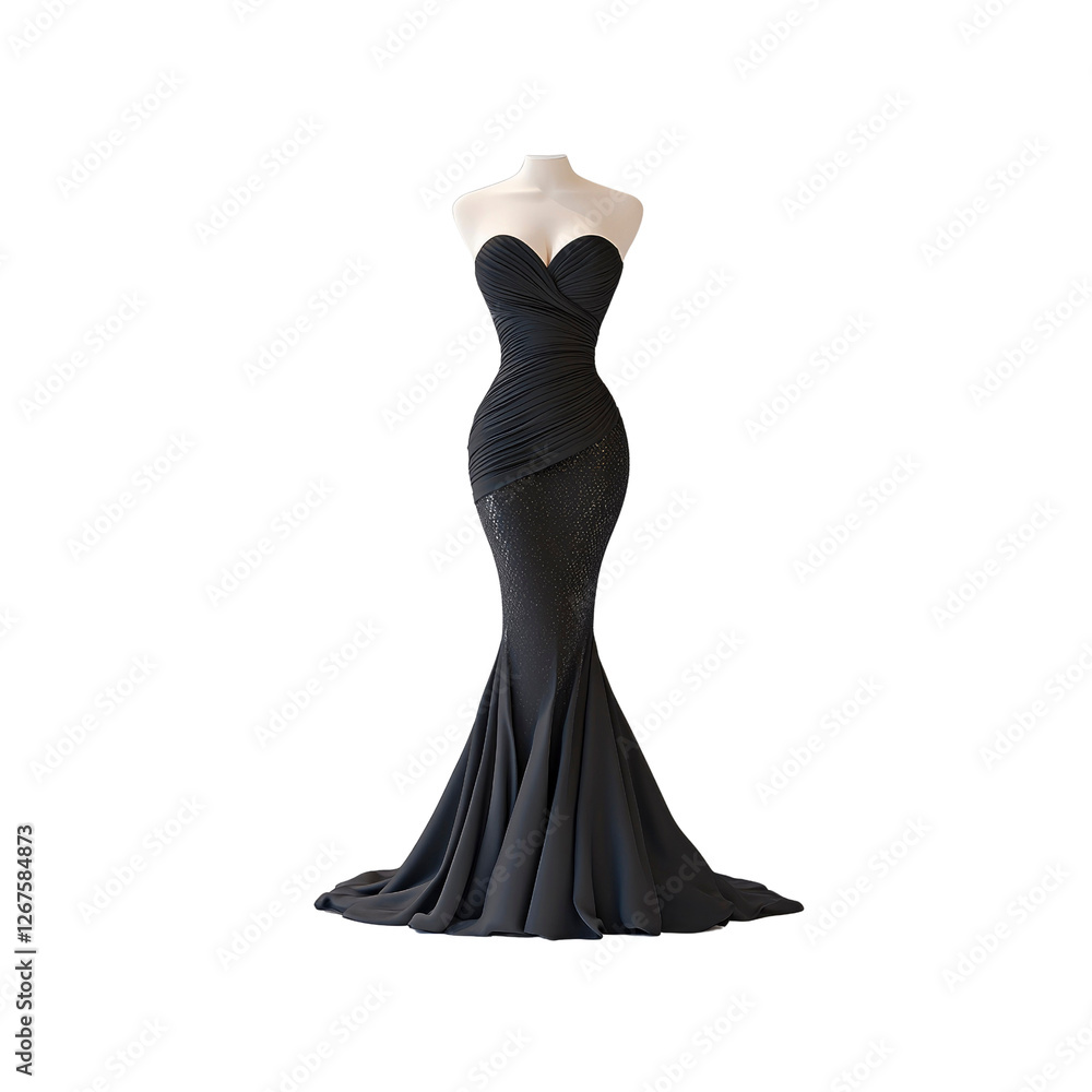 Elegant Black Mermaid Gown on Mannequin Elegant Black Mermaid Gown on Mannequin