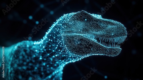 Digital T-Rex head, dark background, network, science, education