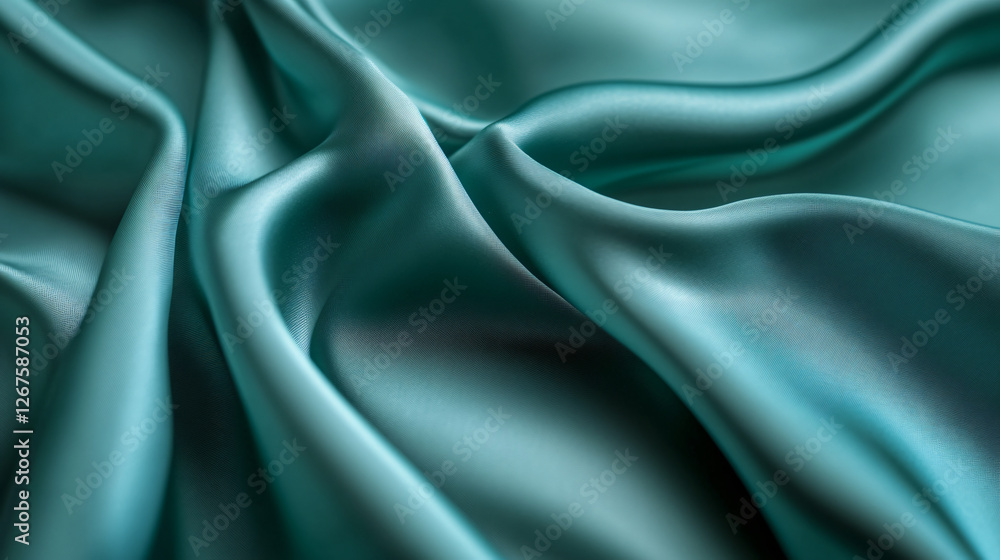 Obraz premium Smooth and Lustrous Teal Satin Fabric with Gentle Drapery Folds