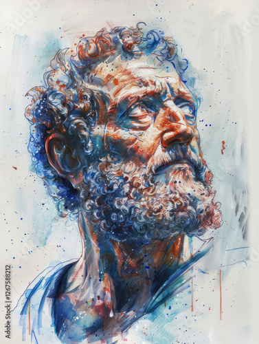 Watercolor Portrait of a Roman Senator with Laurel Crown