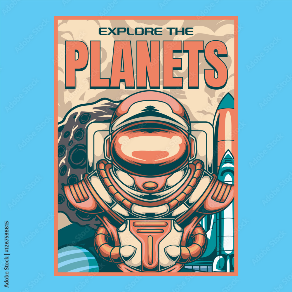 Naklejka premium Vector Illustration of Astronaut with Detailed Vintage Illustration Available for Poster