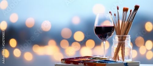 wine and paintbrushes at a paint and sip event