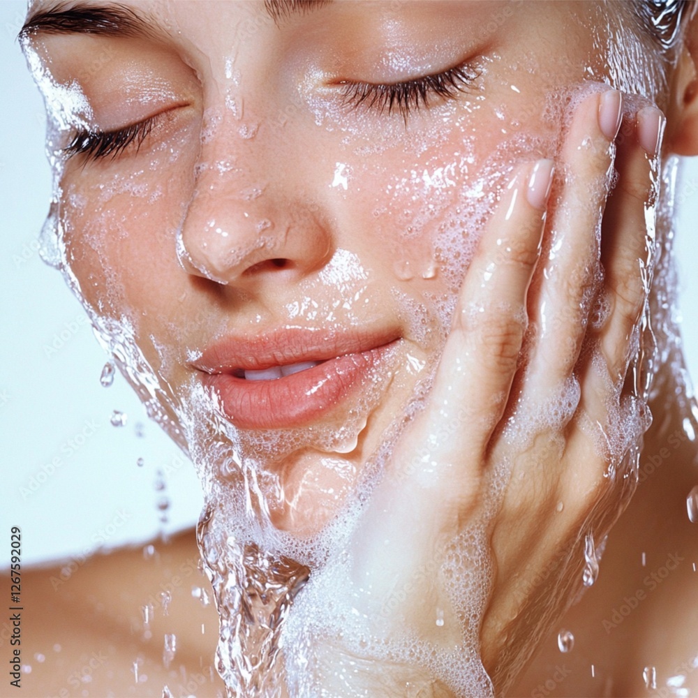 Fototapeta premium Young woman washing face