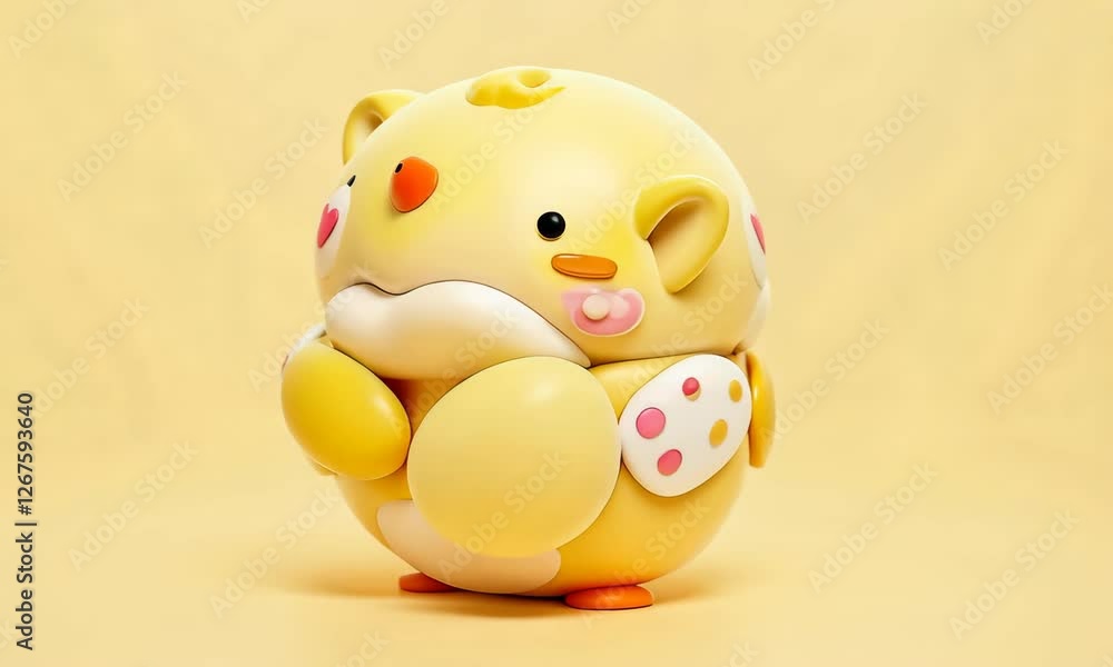 Cute Yellow Toy Character With Round Shape and Playful Expression on Soft Background Cute Yellow Toy Character With Round Shape and Playful Expression on Soft Background