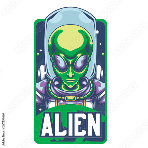 Vector Illustration of Alien with Detailed Vintage Illustration Available for Logo Badge