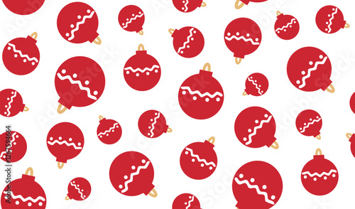 Christmas red simple bauble seamless pattern on white background. New year pattern for wrapping paper, fabric, card