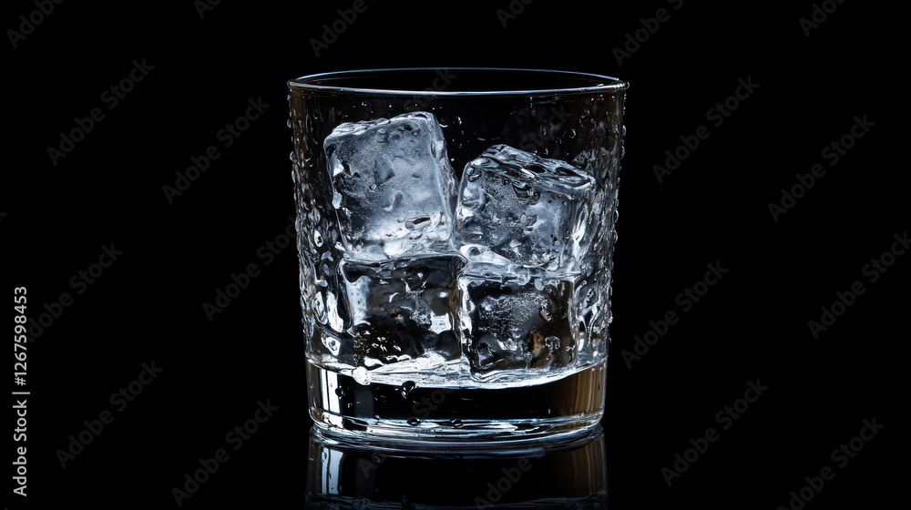 Ice cubes in a glass on black background. Ice cubes in a glass on black background.