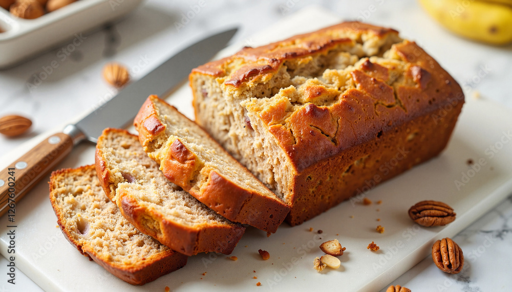 Sliced Banana Bread with Pecans Sliced Banana Bread with Pecans