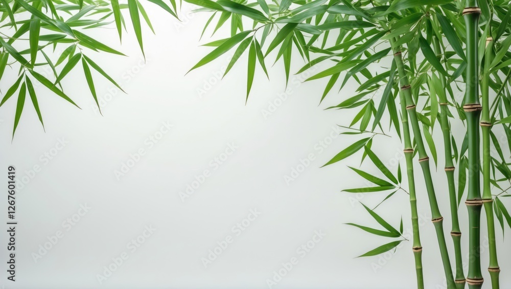 Bamboo Leaves Framed Against A White Background Creating A Calm Atmosphere With Space For Custom Text Or Designs Bamboo Leaves Framed Against A White Background Creating A Calm Atmosphere With Space For Custom Text Or Designs