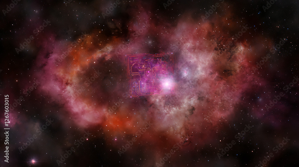 Fototapeta premium Digital Circuitry Nebula Cosmic Web of Interconnectedness Innovation Galaxy Exploration Backdrop